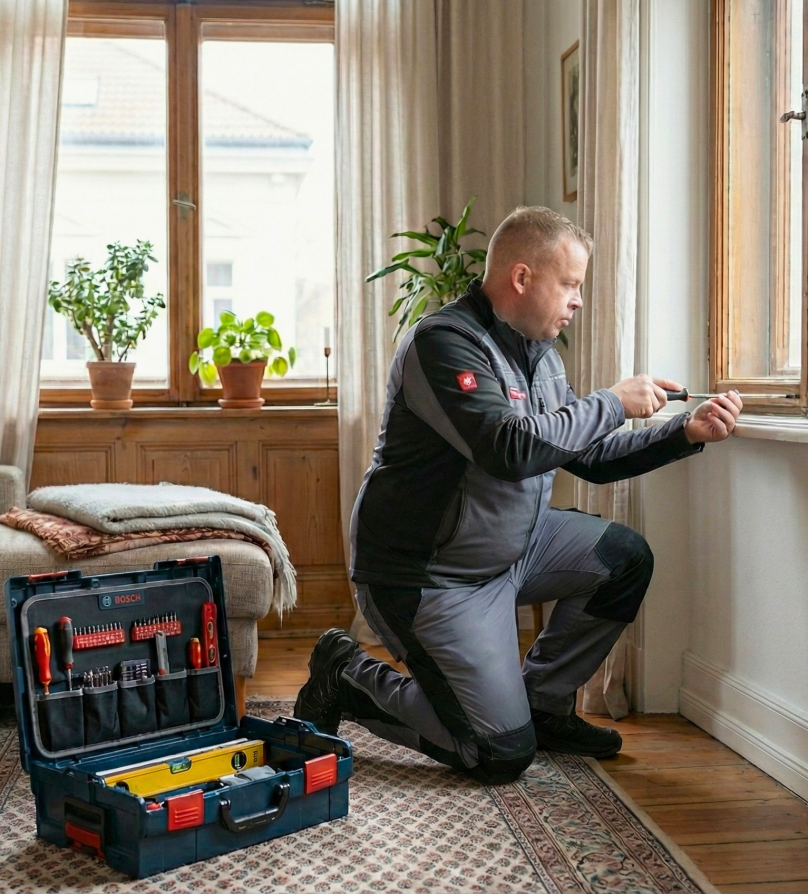 Dawid von FixHaus stellt ein undichtes Fenster im Altbau professionell ein – Fensterreparatur Mannheim