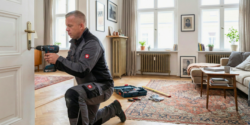 Handwerker Dawid bei einer professionellen Reparaturarbeit im Altbau – Reparaturen & Ausbesserungen Mannheim