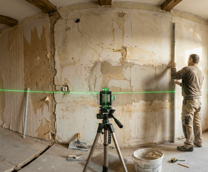 Ungleichmäßige Wand und typische Ausführungsfehler bei einer Renovierung in einer deutschen Altbauwohnung