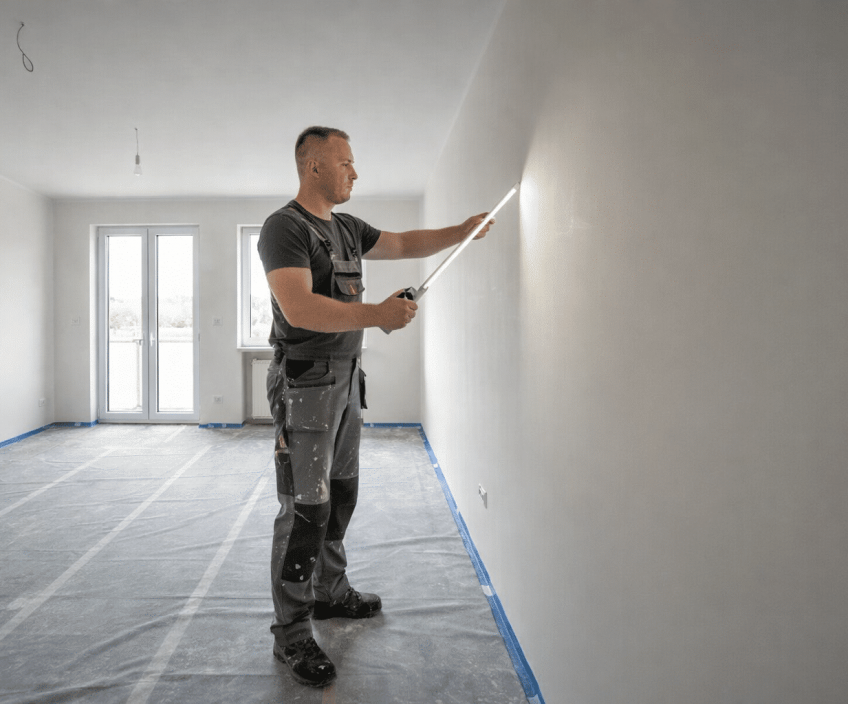 Glatte Q3-Oberfläche im Trockenbau bei einer Renovierung in Mannheim – professionell verspachtelte Wand für moderne Innenräume