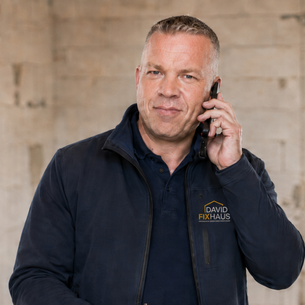 David Piotrowicz, persönlicher Ansprechpartner von David Fix Haus, telefonisch erreichbar während einer Renovierung in Mannheim