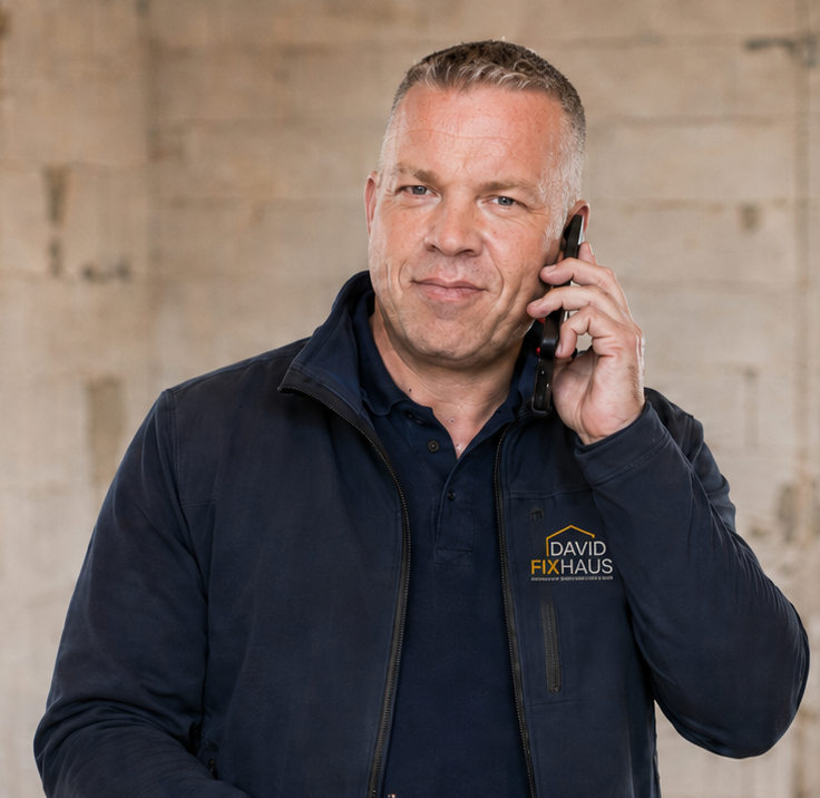 David Piotrowicz, persönlicher Ansprechpartner von David Fix Haus, telefonisch erreichbar während einer Renovierung in Mannheim