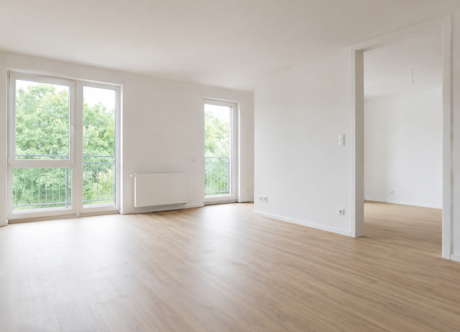 Wohnungsrenovierung in Heidelberg: renovierter Wohnraum mit neuem Boden und frisch gestrichenen Wänden